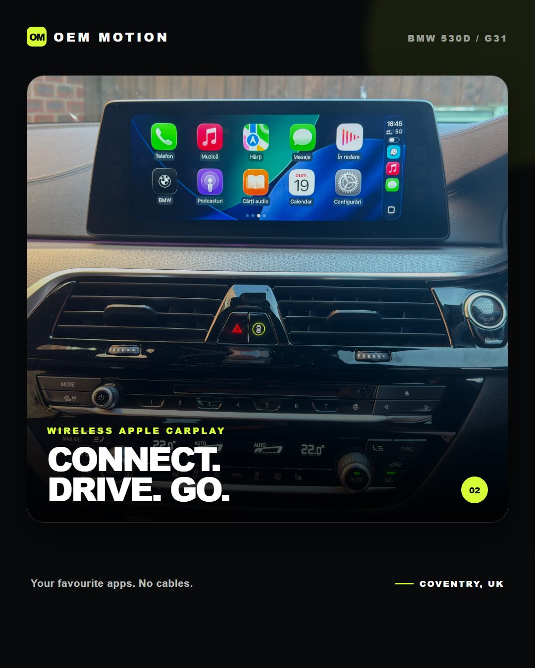 BMW 530d G31 wireless Apple CarPlay proof artwork