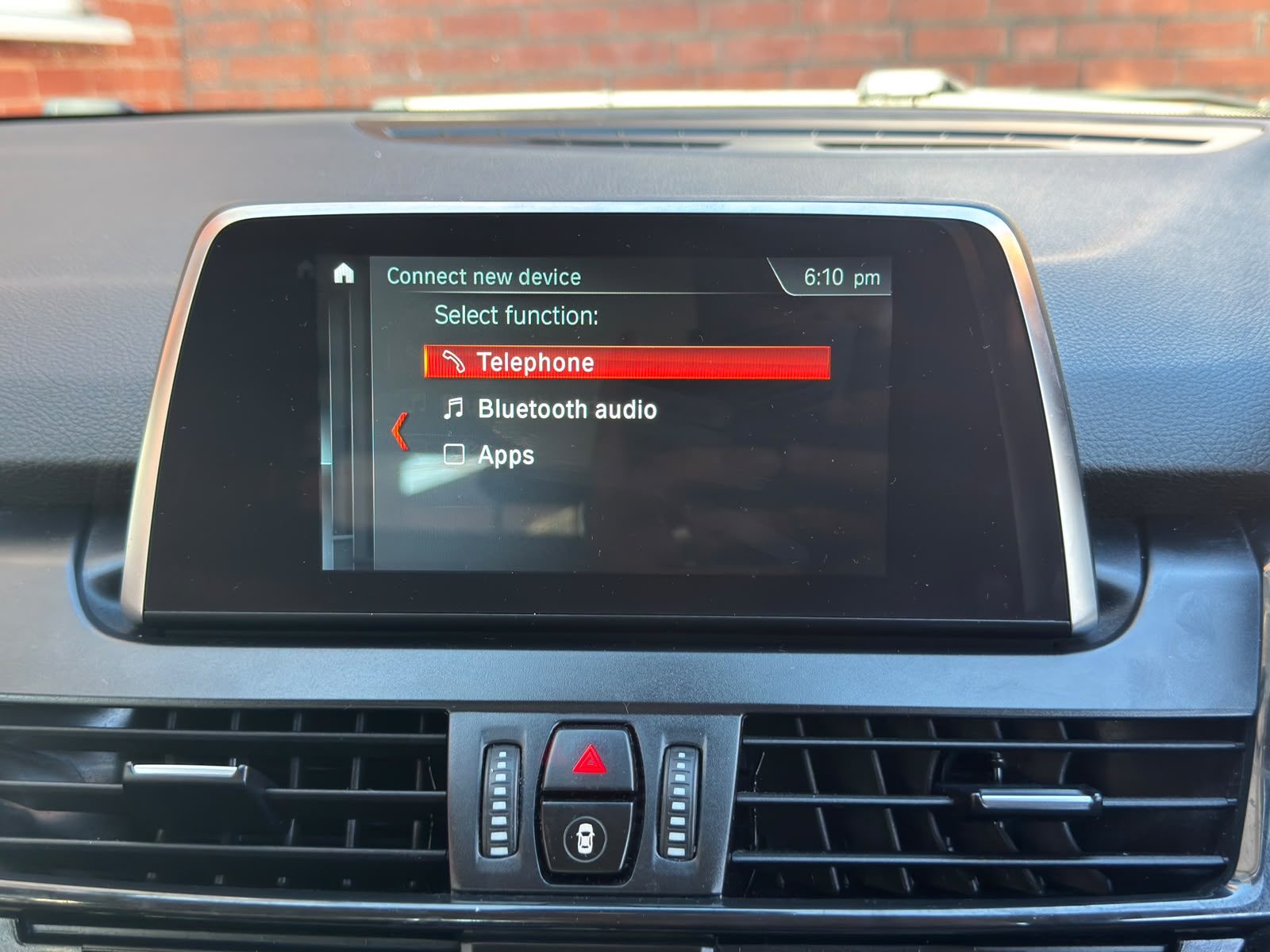 BMW F46 standard Bluetooth telephone menu before Apple CarPlay activation